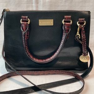 Brahmin Black Tuscan Leather Satchel Crossbody Bag